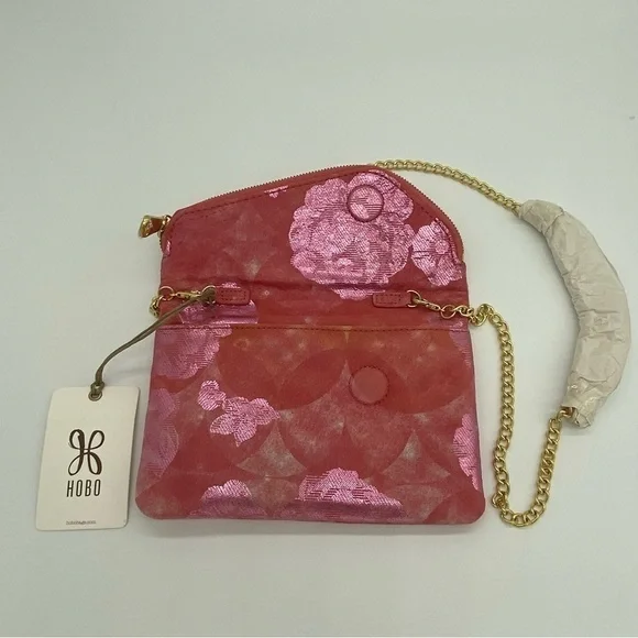 Hobo Daria Sunrise Floral suede leather Embossed Metallic Pink Flowers Crossbody - Picture 3 of 15